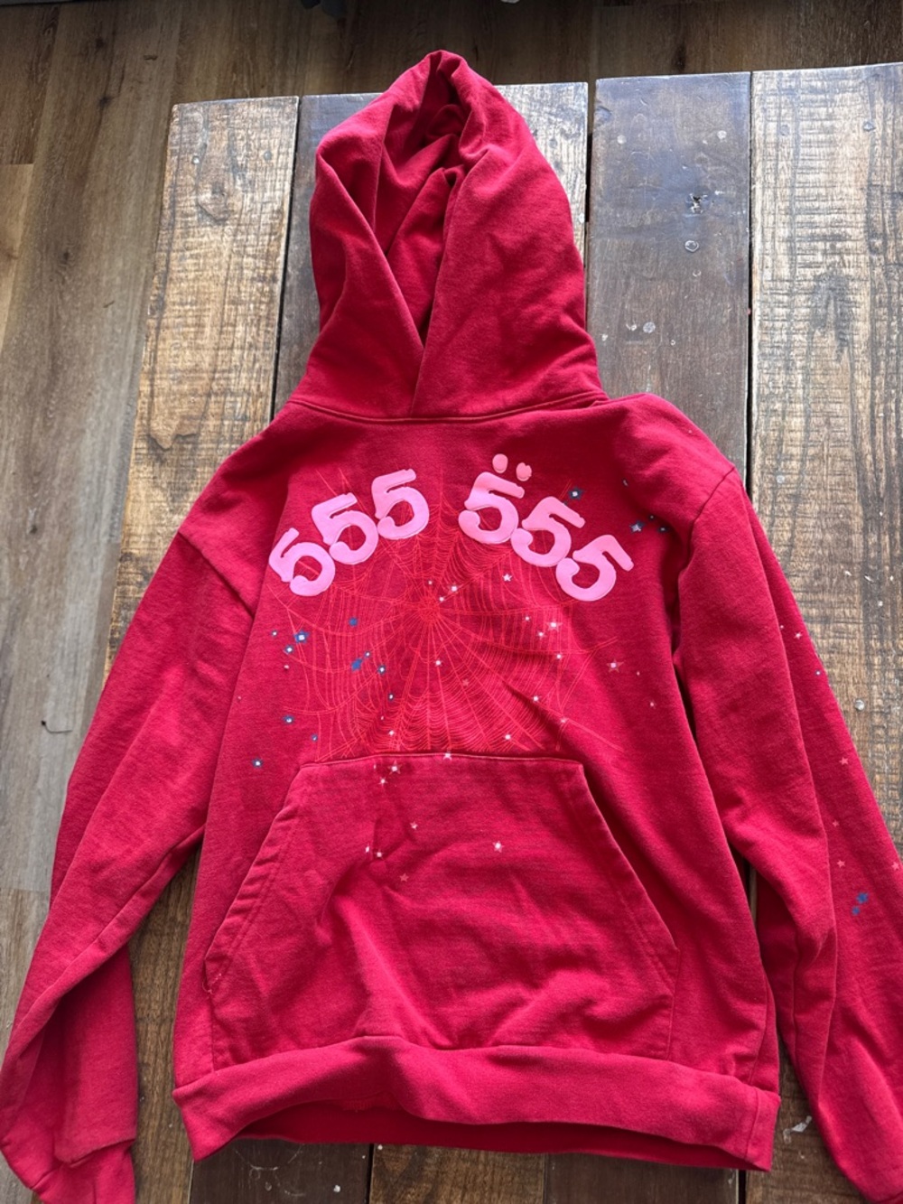 Sp5der Worldwide Red Angel Number 555 Hoodie